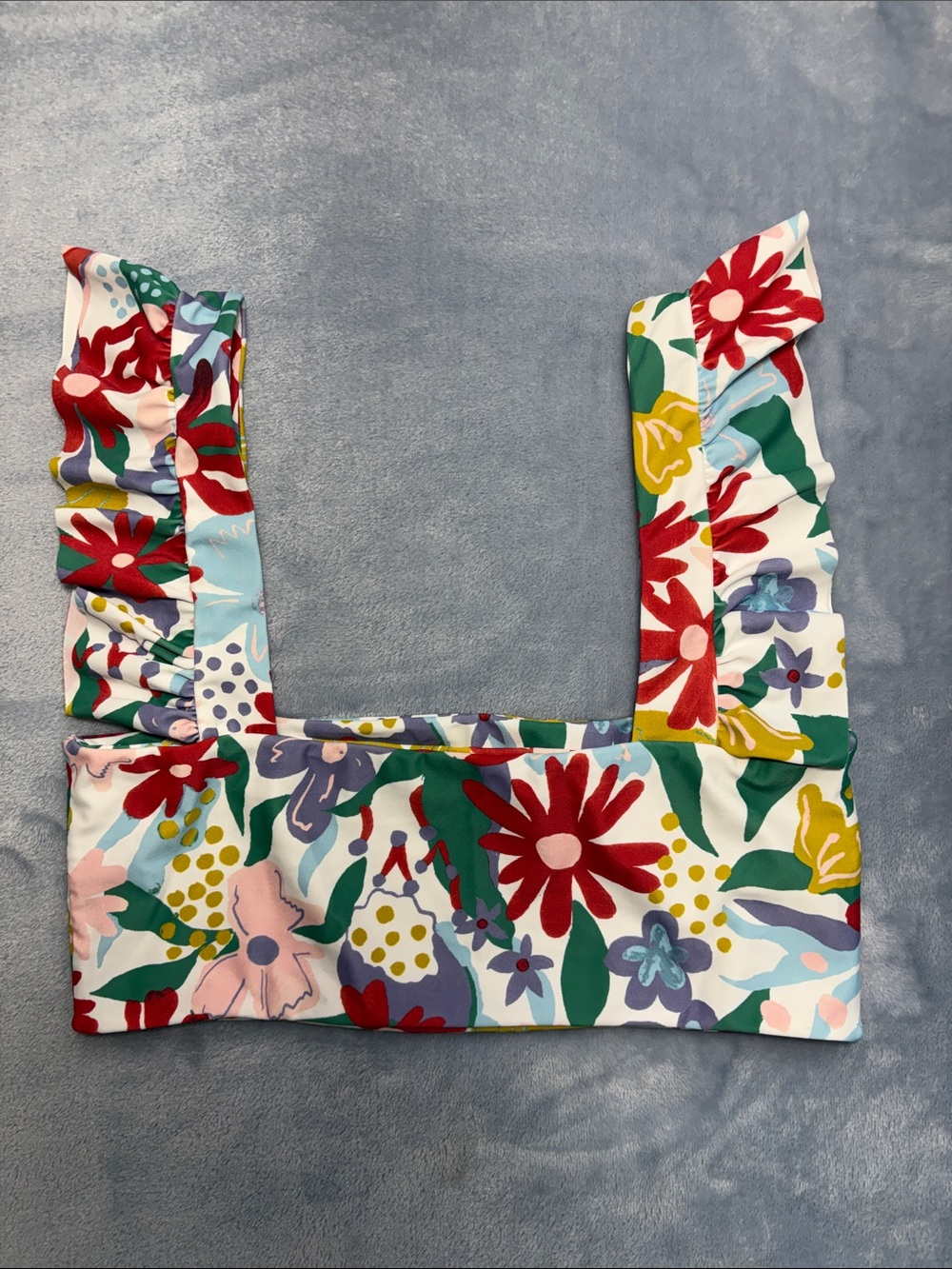 Aila Blue Floral Square-Neck Bikini Ruffle SleeveTop - Picture 5 of 5